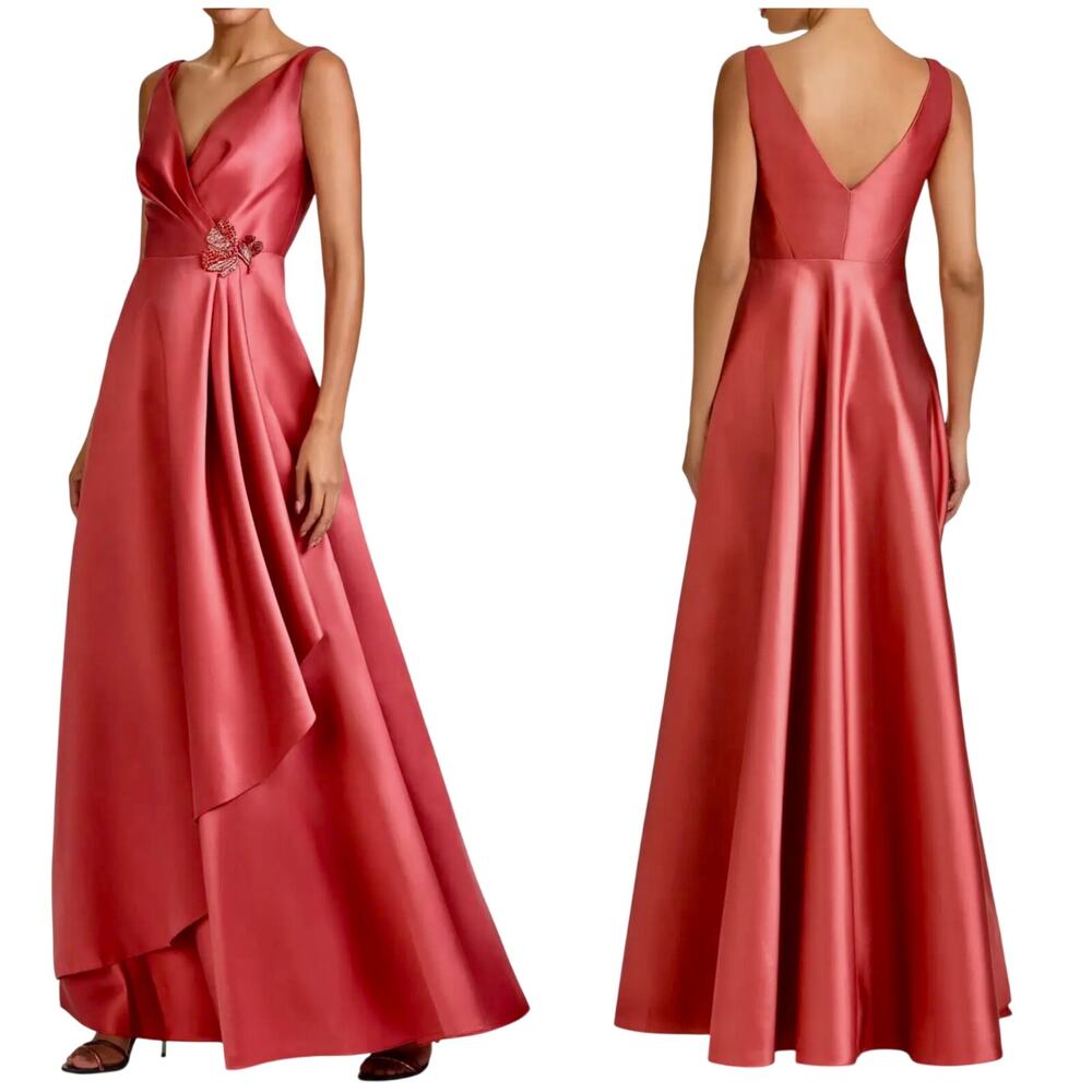 Sachin & Babi NWT Jess Gown Lipstick Pink Crystal Brooch at Waist Size 0 Lined